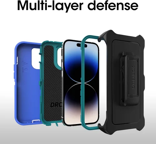Miniatura 5 de OtterBox Funda para iPhone 14 Pro (solamente) de la serie Defender - RAIN Check (azul), resistente y duradera, con protección de puerto, incluye