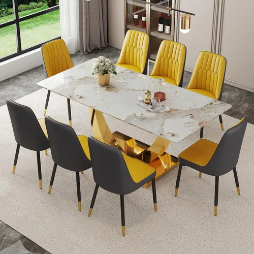 Miniatura 66 de Mesa de comedor moderna para mesa de comedor de mármol sintético de 4/6, 63 pulgadas, mesa de cocina rectangular, mesa de cocina y comedor de fácil