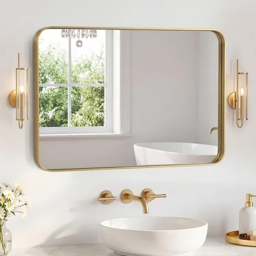Miniatura 13 de Espejo de baño negro arqueado de 20 x 30 pulgadas, marco de metal con vidrio HD inastillable, montado en la pared para sobre el fregadero, entrada