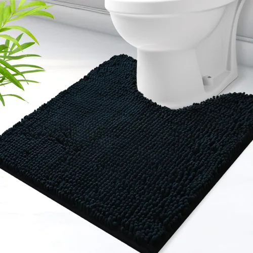 Miniatura 32 de Alfombras de baño en forma de U, alfombras de baño de felpilla súper absorbentes y respaldo antideslizante de PVC fuerte para inodoros, lavables a