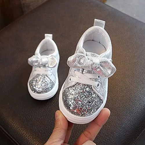 Miniatura 2 de Crystal Sport - Tenis deportivos con lentejuelas para niños y niñas, con lazo, brillantes zapatos para bebés y niñas (plateado-B, 18-24 meses)