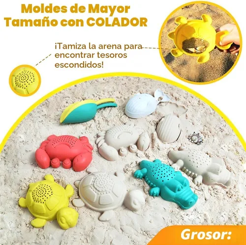 Miniatura 4 de Juguetes de playa plegables para niños y bebés, juego de cubos de arena y palas plegables con bolsas de malla y moldes de arena, juguetes de arena