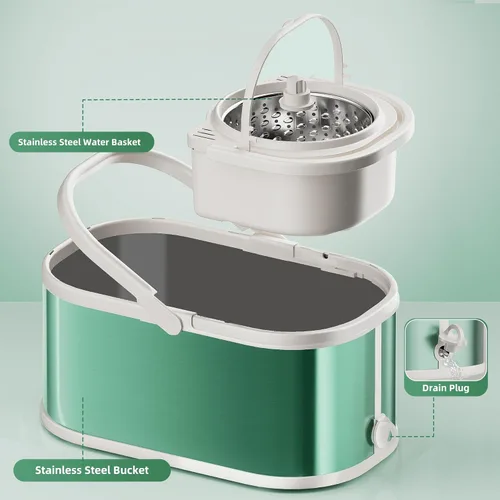 Miniatura 4 de Trapeador giratorio y cubo con escurridor para el hogar, trapeador de 360° y cubo con agua limpia y sucia separada, mopa de polvo húmedo para Negro