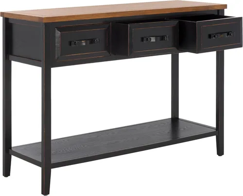Miniatura 8 de Safavieh colección americana para el hogar Earley Mesa consola de tres cajones Color Negro Envejecido Y Nogal, Madera de olmo, Gris (French Grey)