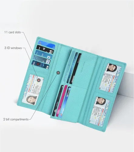 Miniatura 2 de Carteras de piel con bloqueo RFID, para cheques, con 11 ranuras para tarjetas, para mujer, cartera Rfid