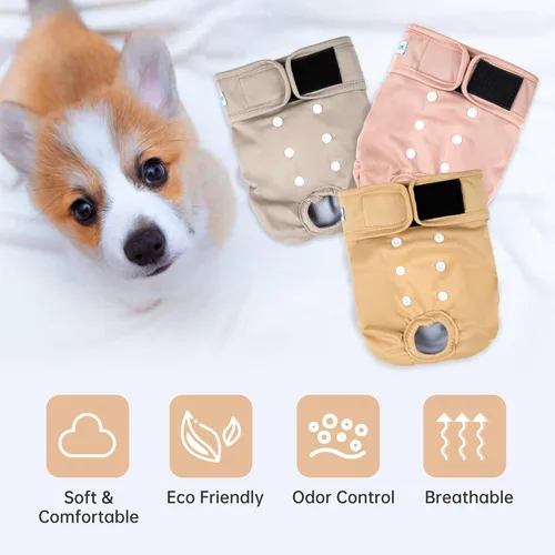 Miniatura 5 de Leekalos Pañales reutilizables lavables para perras (3 unidades) – Pañales para perras altamente absorbentes – Pañales para cachorros