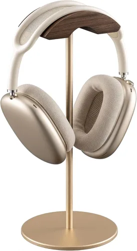 Miniatura 8 de Soporte para auriculares, soporte de auriculares de madera de nogal y aluminio, soporte para auriculares de juegos de nogal natural con base sólida