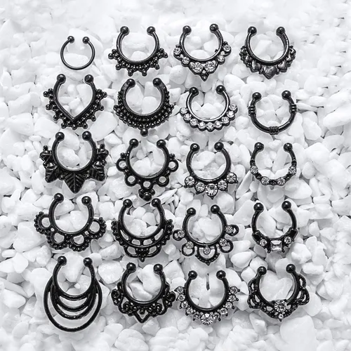 Miniatura 5 de SCERRING Aros falsos para tabique nasal, circonita cúbica transparente, no perforada, gancho para nariz, septum, piercing para el cuerpo, joyería