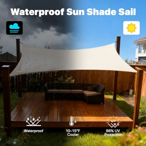 Miniatura 2 de Amgo Toldo Vela de Sombra Solar Impermeable Cuadrado Rectangular Beige de Tamaño Personalizado de 4' x 4', Pedido por Encargo UPF50+ AMWTPS14 Toldo