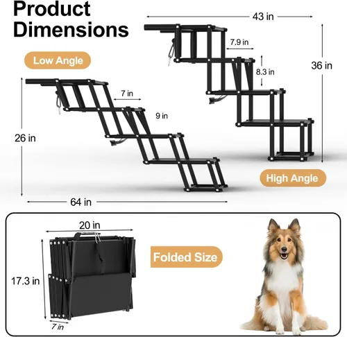 Miniatura 3 de Escaleras extra anchas para perros grandes, rampa plegable para perros con superficie antideslizante, escaleras ligeras para perros para autos, SUV