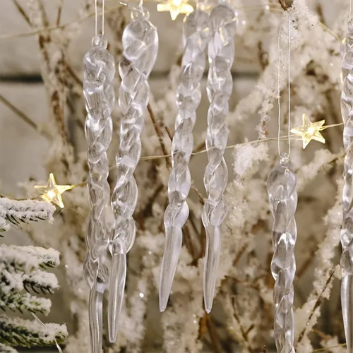Miniatura 2 de 24 unidades de carámbanos colgantes de plástico con gota para árbol de Navidad, decoraciones de boda y fiesta (transparencia)