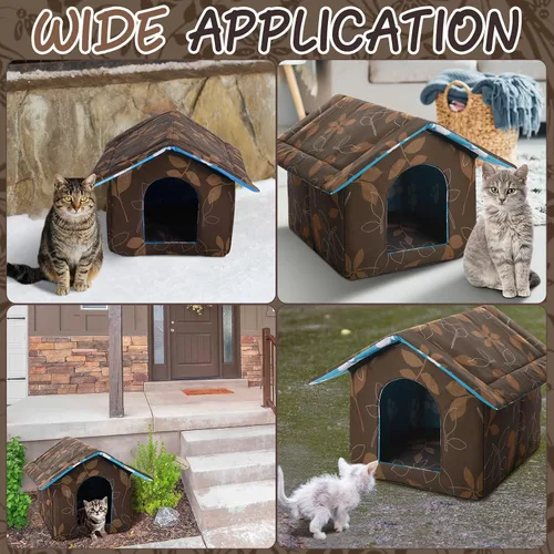 Miniatura 6 de Casa para gatos al aire libre, casas impermeables para gatos salvajes, perros, refugio de mascotas, casa plegable para perros con manta