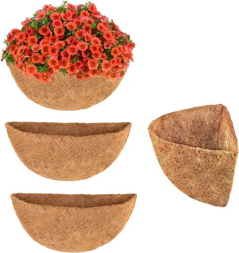 Miniatura 8 de Y&M Forros de fibra de coco semicirculares preformados de 16 pulgadas, 2 forros de coco natural para cestas colgantes, jardineras, montadas