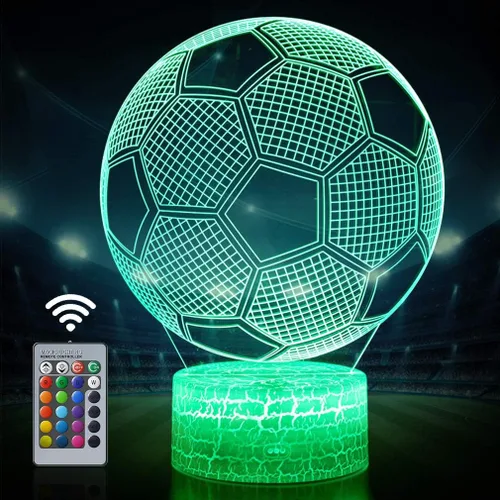 Miniatura 7 de Lámpara de fútbol 3D Luz nocturna: Regalos para niños y niñas con control remoto táctil, varios colores con brillo ajustable, alimentada por
