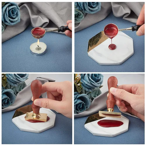 Miniatura 4 de CRASPIRE Sello de cera para libro mágico, vintage, sello de cera de sellado rectangular de café, cabeza de latón extraíble, sello de sellado