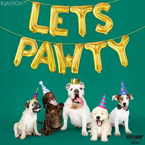 Miniatura 5 de KatchOn, Globos Lets Pawty Dorados - 16 Pulgadas Pancarta Lets Pawty Globos de Cumpleaños de Perro para Decoraciones de Cumpleaños Pancarta