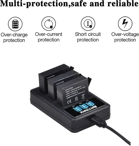 Miniatura 4 de Batmax Paquete de 3 baterías AHDBT-401 de 1680 mAh + LED 3 ranuras cargador USB para Gopro Hero 4 Batería Go Pro Hero4 AHBBP-401 Accesorios
