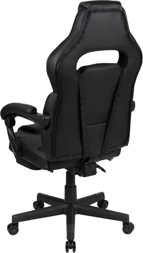 Miniatura 8 de EMMA + OLIVER Silla ergonómica negra para videojuegos, respaldo/brazos, reposapiés, masaje lumbar