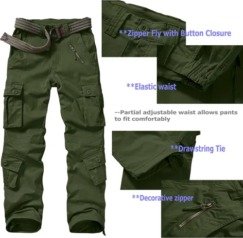 Miniatura 6 de Pantalones cargo de trabajo para mujer, de algodón, con 8 bolsillos, informal, estilo de combate militar