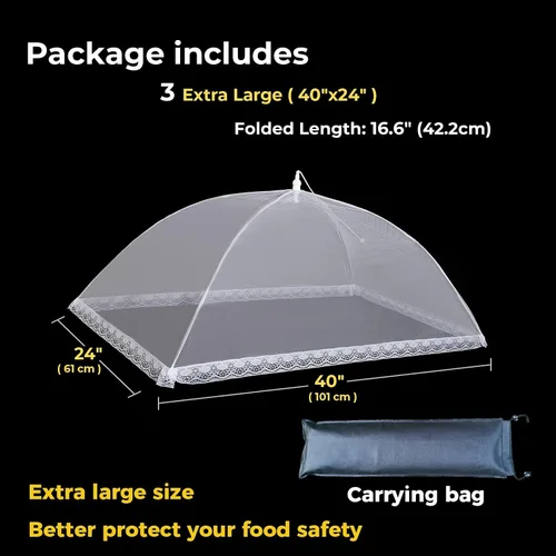 Miniatura 2 de Cubiertas de malla para alimentos para exteriores, 3 extra grandes de 40 x 24 pulgadas, cubierta de malla para alimentos para exteriores, barbacoa