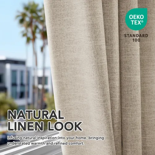 Miniatura 8 de Deconovo Cortinas de lino sintético 100% opacas con pestañas ocultas y cinta plisada, alzapaños incluidos, cortinas con aislamiento térmico