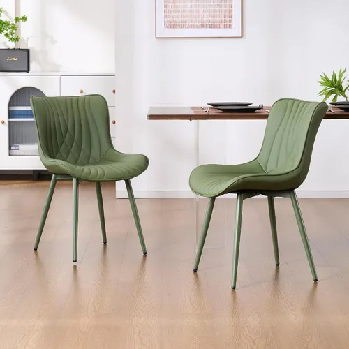 Miniatura 5 de YOUTASTE Juego de 2 sillas de comedor tapizadas de cuero, color verde oliva, modernas y cómodas sillas de comedor de cocina de mediados de siglo