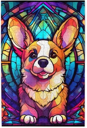 Miniatura 27 de Rompecabezas de Madera de Vidrio Colorido Manchado de Amantes de Perros Pastor Australiano de 1000 Piezas de Pintura Artística para Niños Adultos