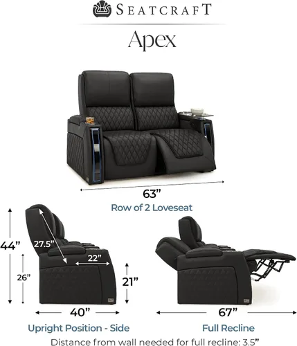 Miniatura 2 de Seatcraft Apex Zero-Gravity CoolZero - Asiento de cine en casa de cuero italiano, reposacabezas eléctrico, lumbar eléctrico, reclinable eléctrico