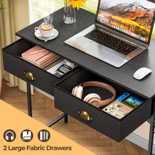 Miniatura 4 de DAOUTIME - Escritorio negro para escribir para dormitorio de niños, escritorio pequeño de 31.5 pulgadas para computadora para espacios pequeños