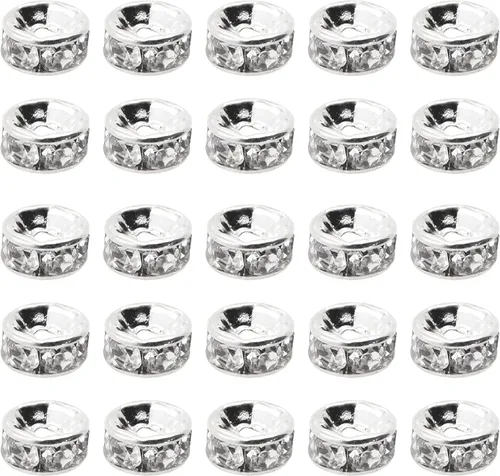Miniatura 11 de Mandala Crafts Cuentas espaciadoras de metal con diamantes de imitación para hacer joyas, bolígrafos de cuentas – 100 cuentas de cristal Rondelles