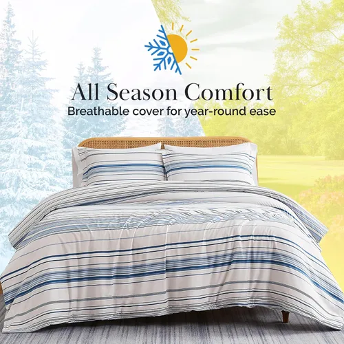 Miniatura 8 de Southshore Fine Living, Inc. Juego de edredón costero individual XL, edredón de plumón alternativo a rayas azules, tamaño individual XL con funda