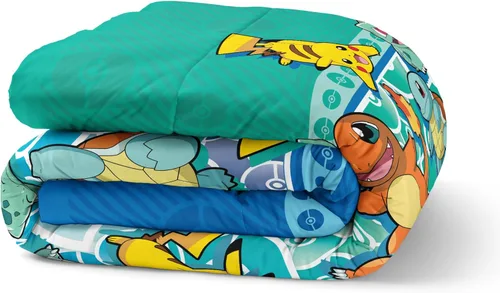 Miniatura 3 de Northwest Juego de cama individual en una bolsa – Diseño Pokémon First Starters – Juego de cama de 5 piezas con edredón, sábana bajera, sábana