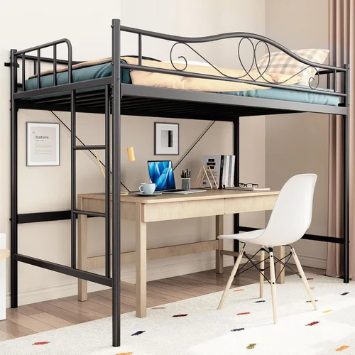 Miniatura 15 de GarveeHome Litera individual sobre individual, litera de metal resistente con barandilla de seguridad y escalera, capacidad de peso de 400 libras
