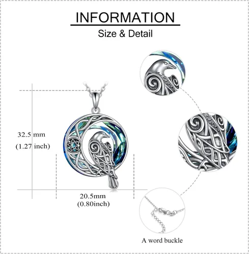 Miniatura 5 de ONEFINITY Collar de cuervo de cristal de plata de ley vikingo celta cuervo colgante de cuervo de luna creciente amuleto de pentagrama joyería