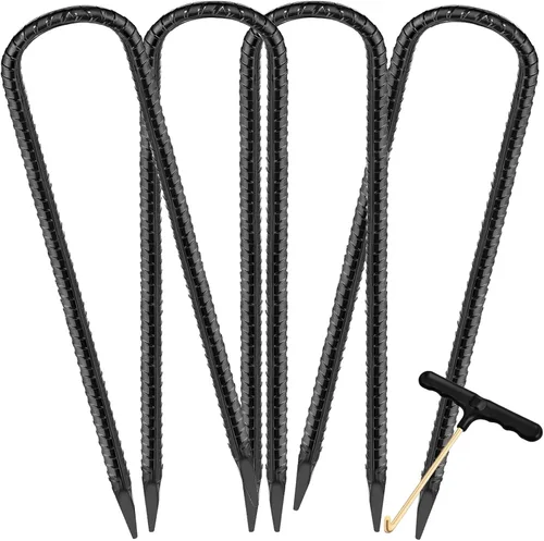 Estacas para trampolín de alta resistencia de 12 pulgadas tipo U de seguridad, estacas de viento de acero galvanizado (4 unidades, negro)