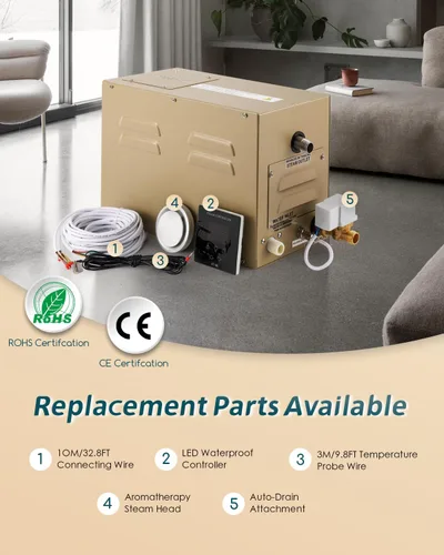Miniatura 5 de Kit generador de ducha de vapor 3KW para baño, sauna, spa, sistema de autodrenamiento, cabezal de vapor de aromaterapia, controlador impermeable