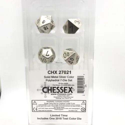 Miniatura 2 de DND - Juego de dados Chessex D&D de 0.632 pulgadas, juego de dados poliédricos de metal plateado, Dungeons and Dragons incluye 7 dados – D4 D6 D8