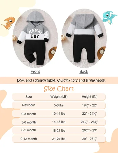 Miniatura 7 de Ropa de bebé niño, ropa de bebé con estampado de letras de manga larga con capucha para bebé niño