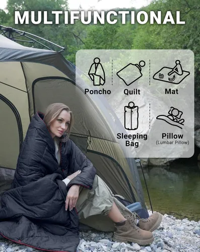Miniatura 8 de KingCamp Manta Ultraligera para Campamento, Alternativa de Plumón Empacable, Mantas Vestibles Acolchadas Resistentes a la Intemperie, Edredón Cálido