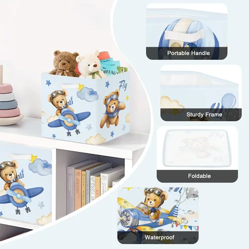 Miniatura 6 de Clastyle 3 unidades de almacenamiento de cubos de animales de ensueño, caja plegable Kallax para estantes, cestas de almacenamiento para padres, Oso