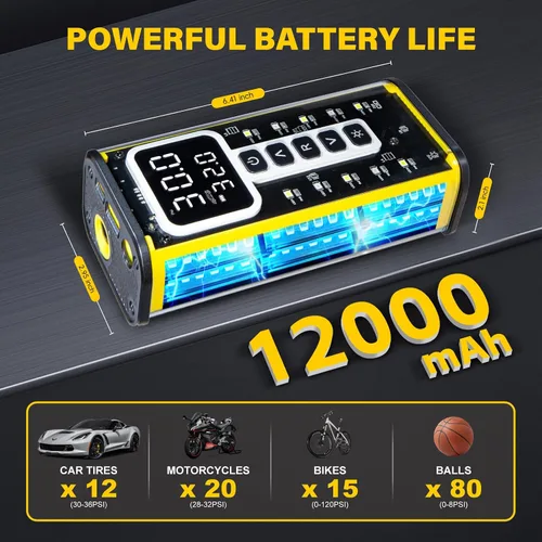 Miniatura 4 de Inflador de neumáticos, compresor de aire portátil, bomba de aire de 150 PSI para neumáticos de automóvil, bomba de neumáticos de inflado rápido