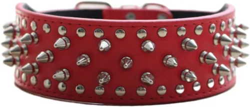 Miniatura 23 de Collar de cuero para perro, collar de perro con pinchos y tachuelas para perros medianos y grandes Pit Bull Mastiff Bully Boxer (S, rosa intenso)