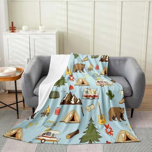 Miniatura 8 de Erosebridal American Flag Blanket 40x50 Army Green Camo Flannel Blanket for Bed Sofa Crib Bear Claw Hunting Theme Bedroom Decor Camoflage Camping