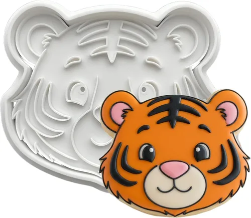 Miniatura 26 de Juego de 8 cortadores de galletas de animales con mango de sello 3D, diseño de selva para cocina, formas de pastel de ácido poliláctico