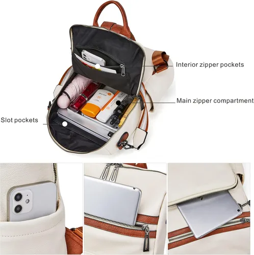 Miniatura 47 de OPAGE - Mochila de cuero para mujer, con borla de moda, bolso de hombro, mochila grande, bolsa de viaje, gris, L
