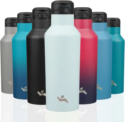 Miniatura 27 de Konokyo - Botella de agua aislada con popote, termo de agua de acero inoxidable de doble pared de 17 onzas con 2 tapas, azul lago