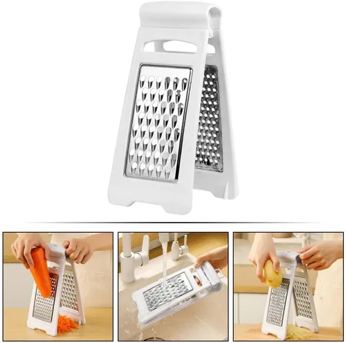 Miniatura 8 de UPKOCH Rallador de queso de mano, rallador de cocina de acero inoxidable con asa, cortador de frutas de doble cara, triturador manual de verduras