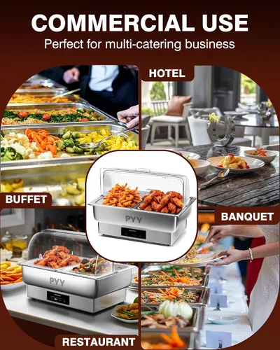 Miniatura 7 de PYY Plato Calentador Eléctrico, Juego de Chafing Dish de Tapa Enrollable para Buffet, Juego de Servidor Calentador Chafer para Catering, Buffets