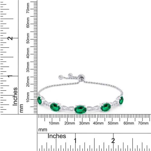 Miniatura 6 de SAVEARTH DIAMONDS Pulsera ajustable de plata de ley 925 con esmeralda verde y diamante cultivado en laboratorio blanco para mujer