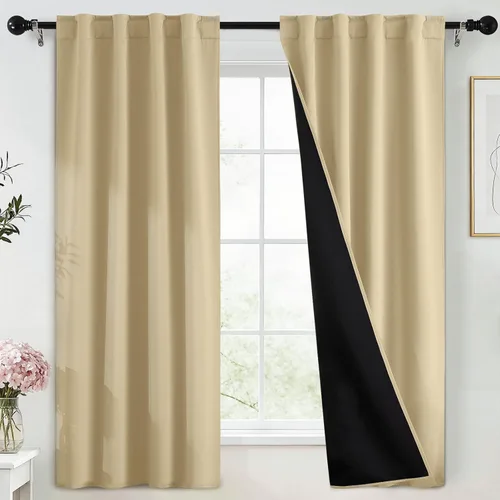 Miniatura 79 de Yakamok Cortinas negras, cortinas de ventana con aislamiento térmico y eficiencia energética para dormitorio, cortinas opacas completas y cortinas